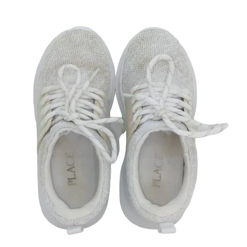 The Childrens Place Girls Silver/White Laceup Running Sneakers - Size: 11